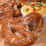 Delicious and Rustic Fresh German Style Pretzel Served with a Cheddar Cheese Spread-HHLtDave5-Photographic Print