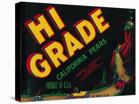 Hi Grade Pear Crate Label - Sacramento, CA-Lantern Press-Stretched Canvas