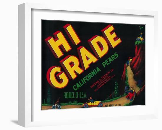 Hi Grade Pear Crate Label - Sacramento, CA-Lantern Press-Framed Art Print