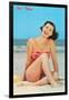 Hi There, Girl on Beach, Retro-null-Framed Art Print