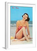 Hi There, Girl on Beach, Retro-null-Framed Art Print