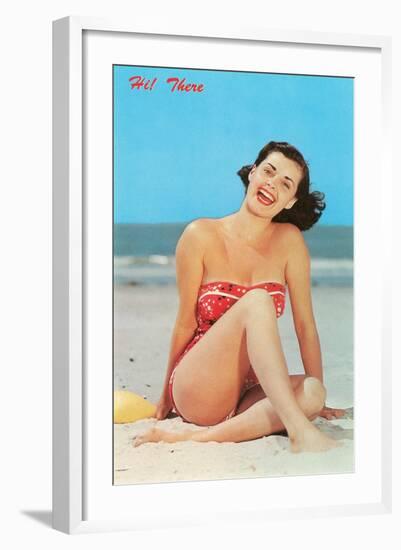 Hi There, Girl on Beach, Retro-null-Framed Art Print