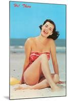 Hi There, Girl on Beach, Retro-null-Mounted Art Print