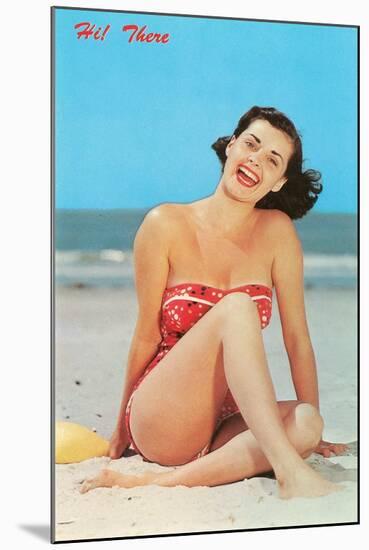 Hi There, Girl on Beach, Retro-null-Mounted Art Print