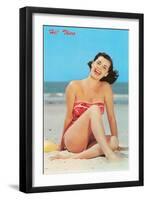 Hi There, Girl on Beach, Retro-null-Framed Art Print