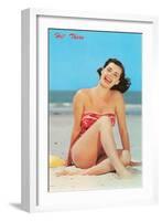 Hi There, Girl on Beach, Retro-null-Framed Art Print