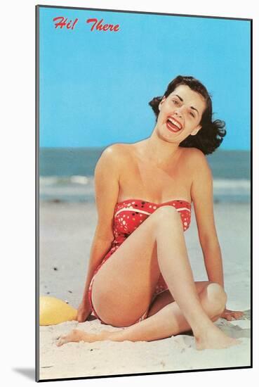 Hi There, Girl on Beach, Retro-null-Mounted Art Print