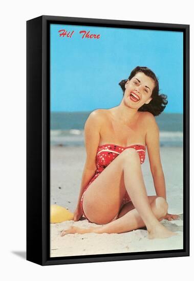 Hi There, Girl on Beach, Retro-null-Framed Stretched Canvas