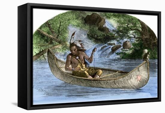 Hiawatha Fishing from a Canoe-null-Framed Stretched Canvas