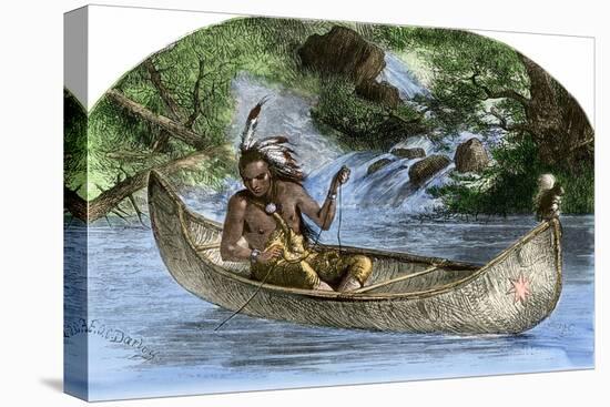 Hiawatha Fishing from a Canoe-null-Stretched Canvas