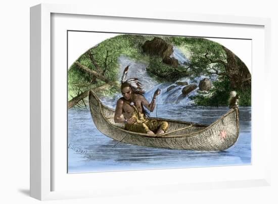 Hiawatha Fishing from a Canoe-null-Framed Giclee Print