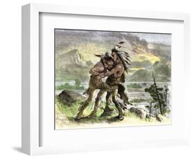 Hiawatha Locked in Combat with Another Native American Warrior-null-Framed Giclee Print