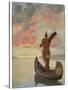 Hiawatha's Departure: Hiawatha Sails Westward into the Sunset-M. L. Kirk-Stretched Canvas