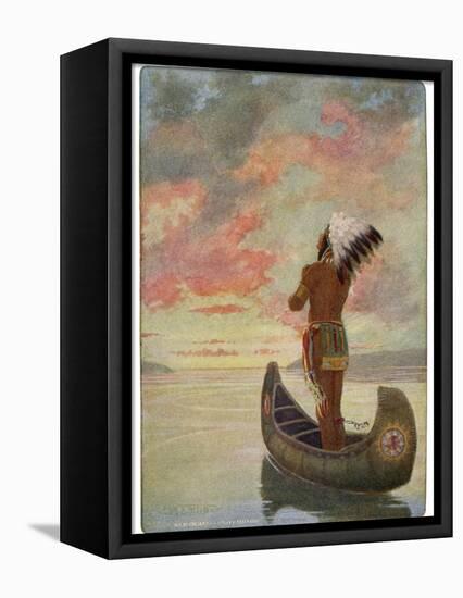 Hiawatha's Departure: Hiawatha Sails Westward into the Sunset-M. L. Kirk-Framed Stretched Canvas