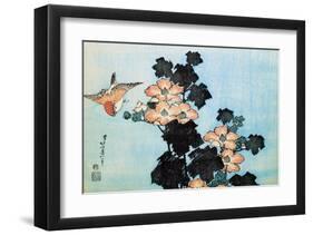 Hibiscus and Sparrow-Katsushika Hokusai-Framed Art Print