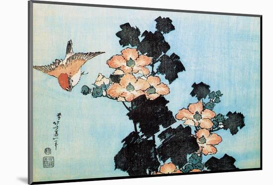 Hibiscus and Sparrow-Katsushika Hokusai-Mounted Art Print