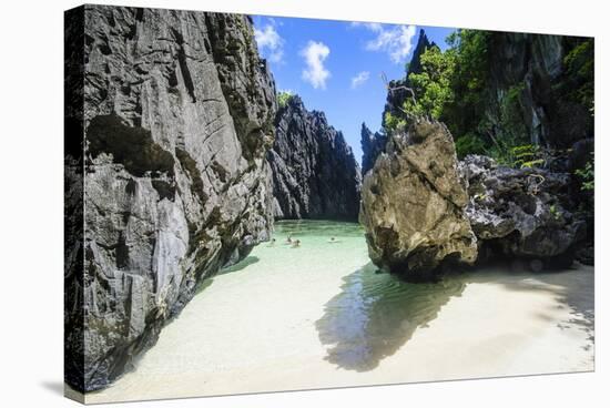 Hidden Bay with Crystal Clear Water in the Bacuit Archipelago, Palawan, Philippines-Michael Runkel-Stretched Canvas