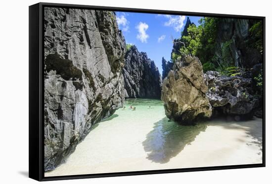 Hidden Bay with Crystal Clear Water in the Bacuit Archipelago, Palawan, Philippines-Michael Runkel-Framed Stretched Canvas