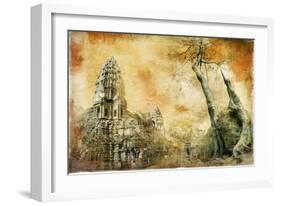 Hidden Temples of Ancient Civilisation - Artwork in Painting Style (From My Cambodian Series)-Maugli-l-Framed Art Print