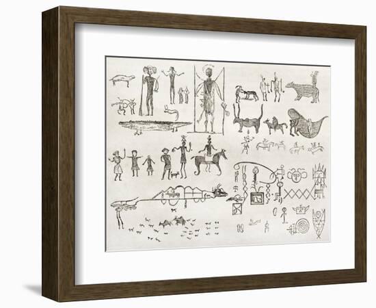 Hieroglyphics Found In A Cave Near Fossil Creek, Arizona-marzolino-Framed Art Print