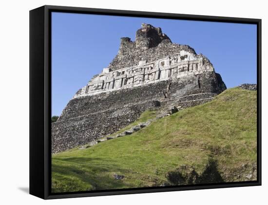 Hieroglyphs on Wall Facade of El Castillo Pyramid, Xunantunich Ancient Site, Cayo District, Belize-William Sutton-Framed Stretched Canvas