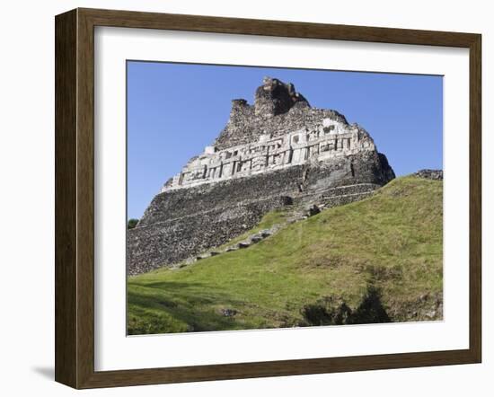 Hieroglyphs on Wall Facade of El Castillo Pyramid, Xunantunich Ancient Site, Cayo District, Belize-William Sutton-Framed Premium Photographic Print