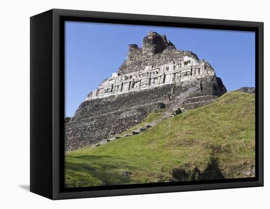 Hieroglyphs on Wall Facade of El Castillo Pyramid, Xunantunich Ancient Site, Cayo District, Belize-William Sutton-Framed Stretched Canvas