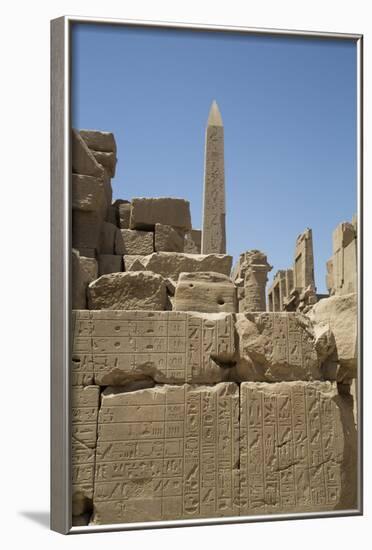 Hierogyliphics in Foreground, Obelisk of Tuthmosis in the Background, Karnak Temple-Richard Maschmeyer-Framed Photographic Print