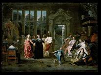 Interior with a Music Party and an Elegant Couple Dancing-Hieronymus Janssens-Framed Giclee Print