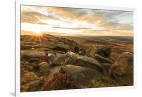 Higger Tor, Carl Wark Hill Fort and Hathersage Moor, sunrise in autumn, Peak District National Park-Eleanor Scriven-Framed Photographic Print