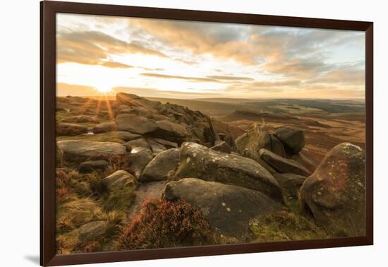 Higger Tor, Carl Wark Hill Fort and Hathersage Moor, sunrise in autumn, Peak District National Park-Eleanor Scriven-Framed Photographic Print