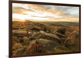 Higger Tor, Carl Wark Hill Fort and Hathersage Moor, sunrise in autumn, Peak District National Park-Eleanor Scriven-Framed Photographic Print