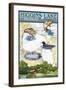 Higgins Lake, Michigan - Lake Chart-Lantern Press-Framed Art Print