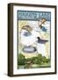 Higgins Lake, Michigan - Lake Chart-Lantern Press-Framed Art Print