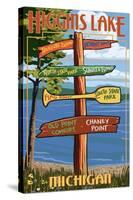 Higgins Lake, Michigan - Sign Post-Lantern Press-Stretched Canvas