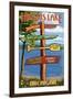 Higgins Lake, Michigan - Sign Post-Lantern Press-Framed Art Print