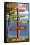 Higgins Lake, Michigan - Sign Post-Lantern Press-Framed Stretched Canvas