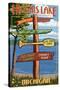 Higgins Lake, Michigan - Sign Post-Lantern Press-Stretched Canvas