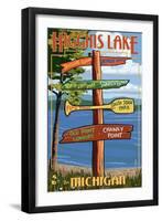 Higgins Lake, Michigan - Sign Post-Lantern Press-Framed Art Print