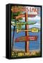 Higgins Lake, Michigan - Sign Post-Lantern Press-Framed Stretched Canvas