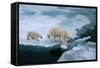 High Angle of Mother Polar Bear and Cub Walking on Ice Floe in Arctic Ocean North of Svalbard Norwa-FloridaStock-Framed Stretched Canvas