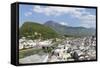 High Angle View from Monchsberg Mountain over the Old Town of Salzburg-Markus Lange-Framed Stretched Canvas