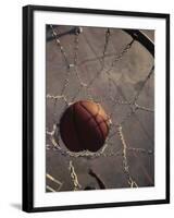 High Angle View of a Basketball in a Net-null-Framed Photographic Print