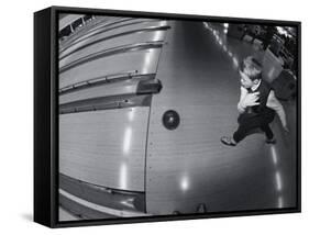 High Angle View of a Boy Bowling-null-Framed Stretched Canvas