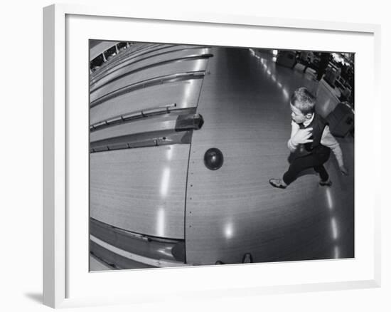 High Angle View of a Boy Bowling-null-Framed Photographic Print