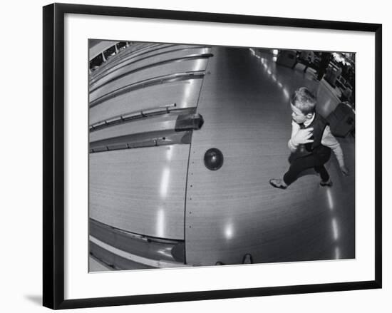 High Angle View of a Boy Bowling-null-Framed Photographic Print