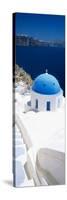 High Angle View of a Church with Blue Dome, Oia, Santorini, Cyclades Islands, Greece-null-Stretched Canvas