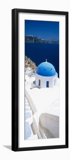 High Angle View of a Church with Blue Dome, Oia, Santorini, Cyclades Islands, Greece-null-Framed Photographic Print