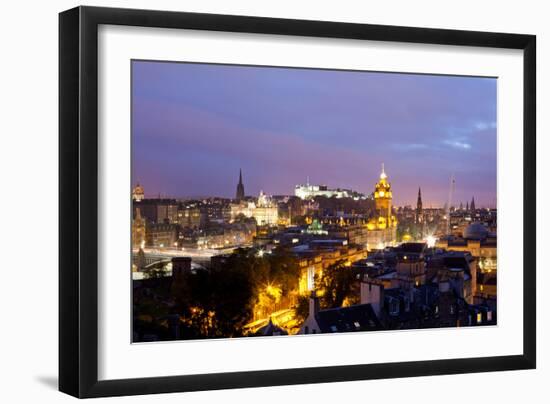 High Angle View of a City at Dusk, Edinburgh, Scotland-null-Framed Photographic Print