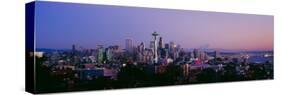 High Angle View of a City at Sunrise, Seattle, Mt Rainier, King County, Washington State, USA 2013-null-Stretched Canvas